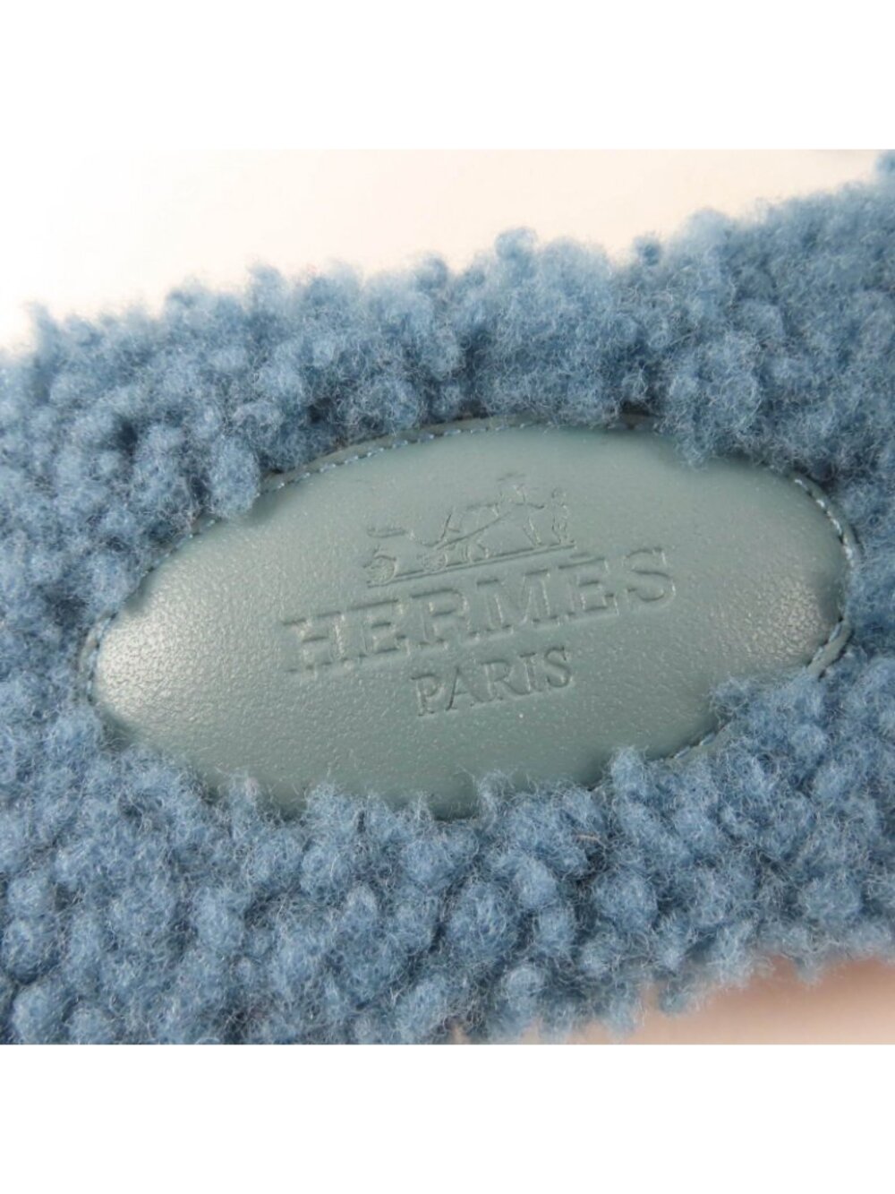 Hermes Oran Shearling Leather Mules Flat Sandals Blue - Picture 9 of 10